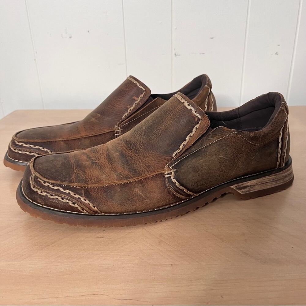 BED|STU Distressed Brown Leather Slip On Loafers Contrast Stitching 11 Classic
